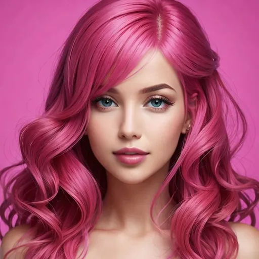 Prompt: a beautiful woman , hot pink hair