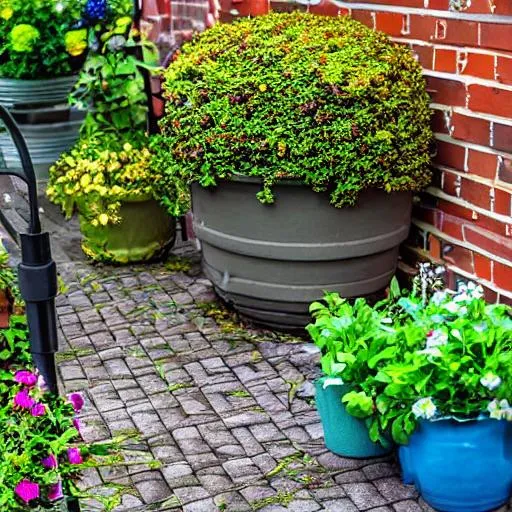 night-time, garden, multicolored flowers, flower pot