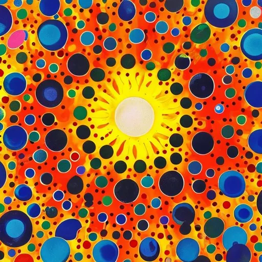 Prompt: create a sun flower dot art using colorful dots like yayoi kusama style.