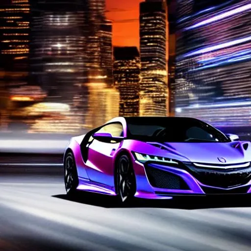 Prompt: Acura NSX, driving, in Shinjuku, night theme, clear sky, futuristic