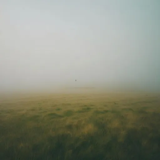 Prompt: in a empty grass field at day with fog