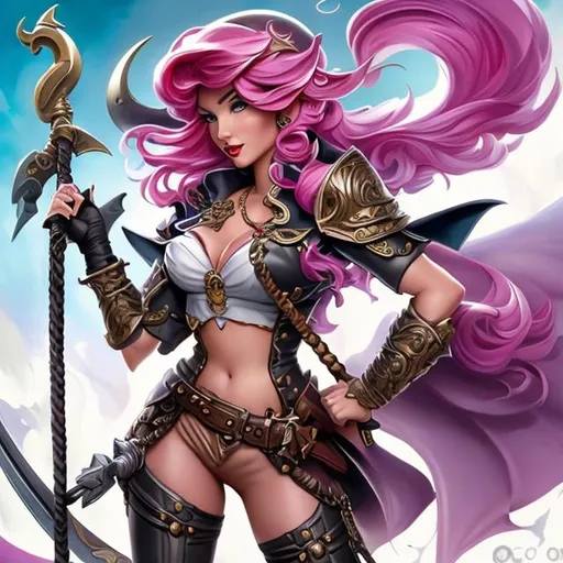 Prompt: full body pinup of a  female dungeons and dragons pirate with pink hair and with cute face, perfect composition,, by j. scott campbell and boris vallejo and alex ross,  graffiti art, splash art, street art, spray paint, oil gouache melting, acrylic, high contrast, colorful polychromatic, ultra detailed, ultra quality, CGSociety, depth of field, 3d render