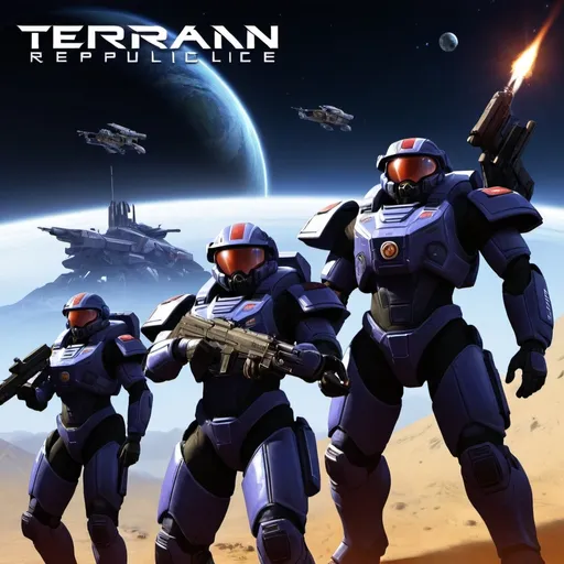 Prompt: A propaganda poster of the Terran republic planetside2 
A short shoutout towards VS and NC and causing havoc 