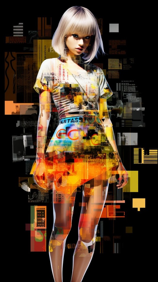 fashion statment girl, fragmented advertisement, gli... | OpenArt