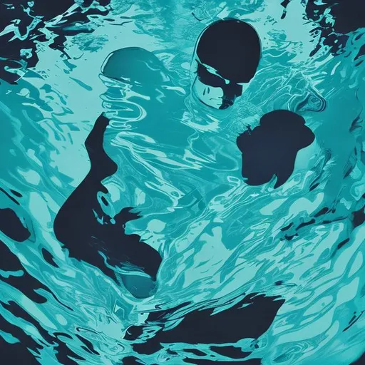Prompt: dark and blue cover art for an alternative album named "Swim"