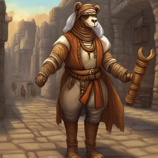 Prompt: Anthromorphic, Camel ,  Mercant  , male , dressed as a merchant , furry