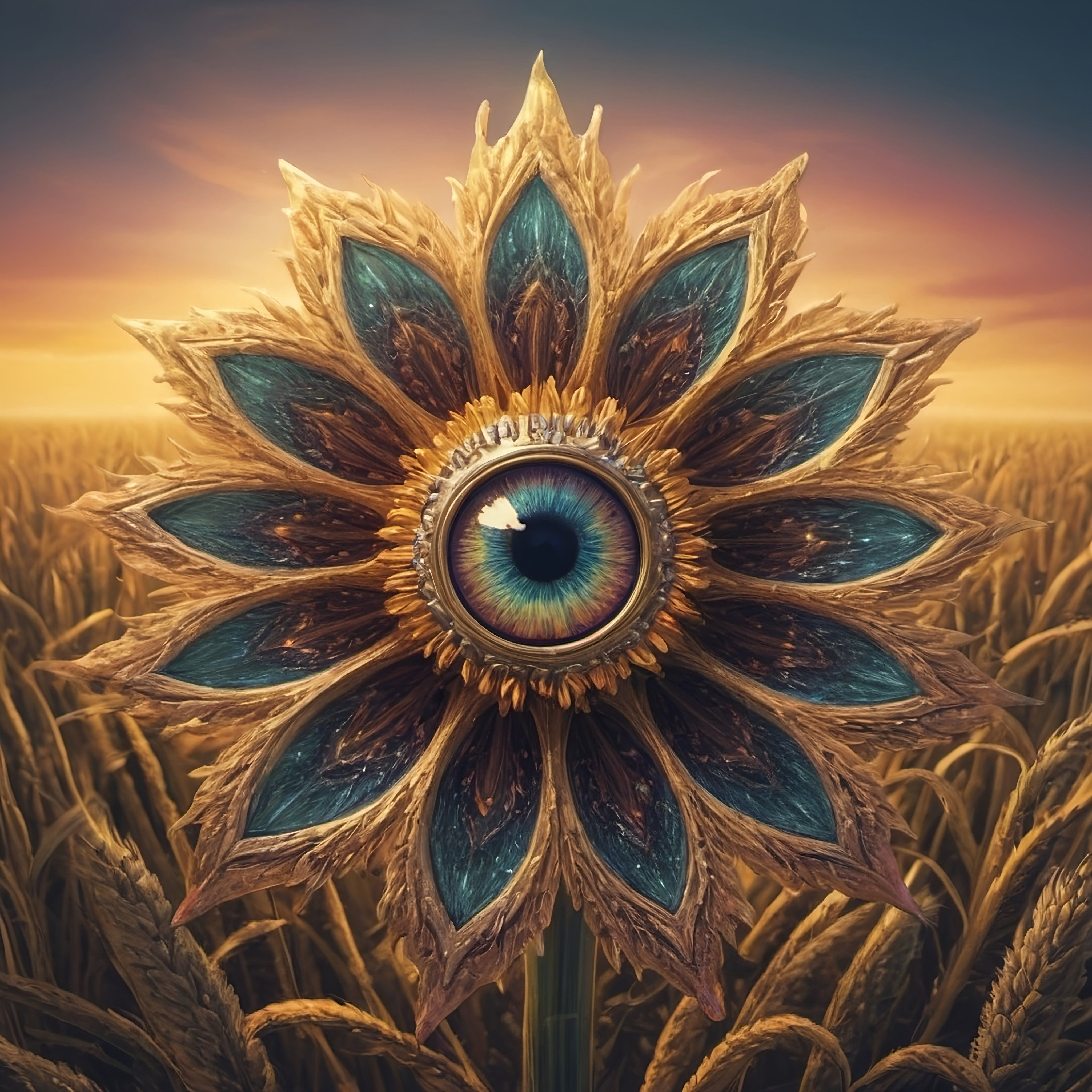 Prompt: a sunflower eye, pop surrealism, surreal photography, a surrealist sculpture