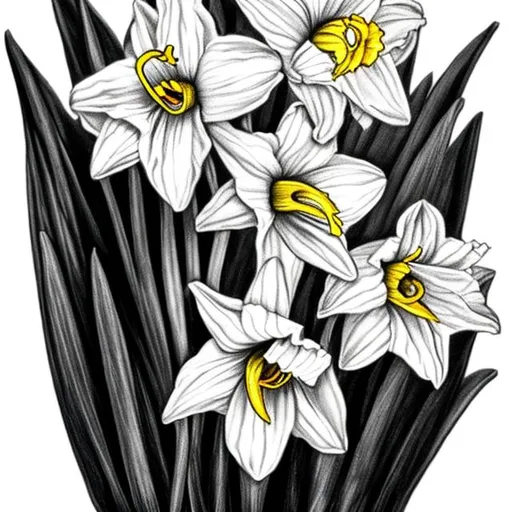 Prompt: Daffodil drawing BLACK AND WHITE FOR COLORING BOOK