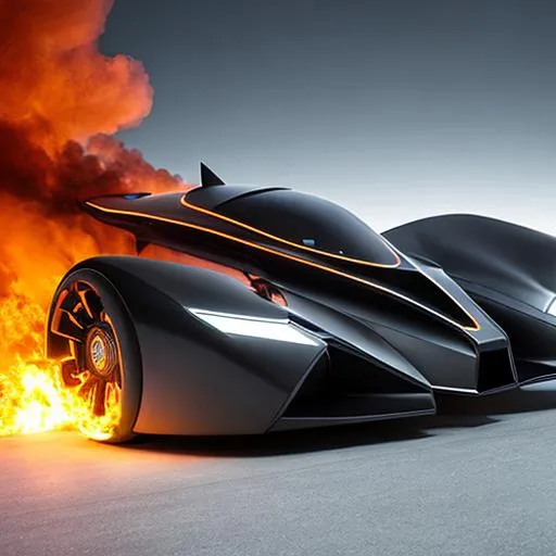 Prompt: Futuristic Batmobile on fire