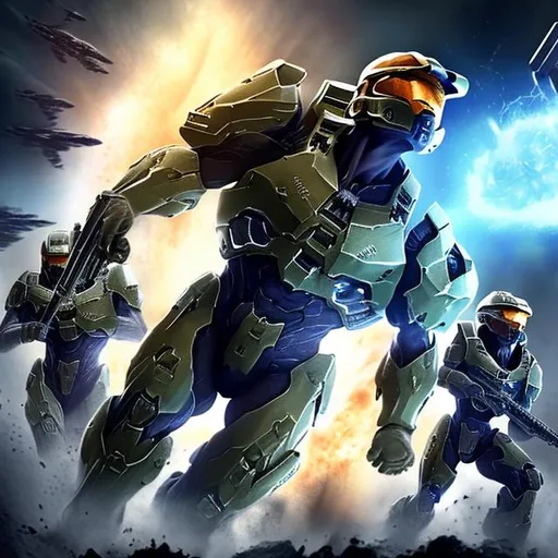 Prompt: a massive war in the universe of HALO against the human vs the covenant 