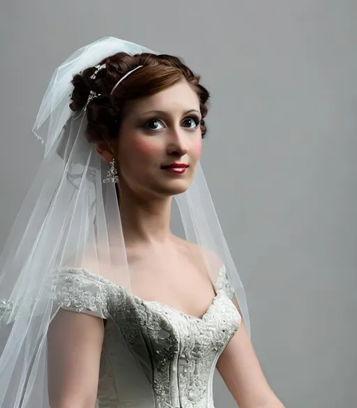 Prompt: High definition digital photo of beautiful 18th century bride