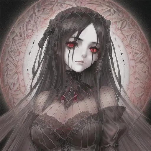 gothic girl, dark hair, black white and red color pa... | OpenArt