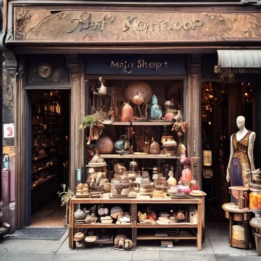 Prompt: Magical shop on the street front facing

