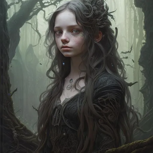 Prompt: Portrait of {young witch woman} with {long multi-colour} hair and with cute face, {forest ruin castle background}, perfect composition, hyperrealistic, super detailed, 8k, high quality, trending art, trending on artstation, sharp focus, studio photo, intricate details, highly detailed, by greg rutkowski