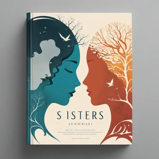 Prompt: Create a minimalistic cover for a novel "SISTERS" whose story takes place in two worlds: the world of dreams and the world of reality.  Highlight a sense of duality, journey and obstacles to be overcome.  Include symbols that represent the trials and choices the main characters face.  Colors should be symbolic and suggest hope and struggle.  Design elements should create a sense of movement and dynamism. Include one sister in design.