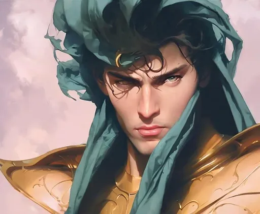 Prompt: Make him look like realistic handsome man.elegant beautiful features. Dreamy. Art by artgerm, Tom Bagshaw, Andrew atroshenko, mike mignola. very handsome face, beautiful eyes. 