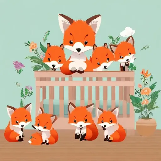 Prompt: Generate Nursery group for children image with baby fox animal without any text