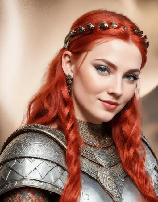 Prompt: highest quality stylized viking woman masterpiece, red hair, award-winning 3d oil painting art, perfect anatomy in perfect composition, long shot, hyper-realistic photography, intricate, 64k, UHD, HDR, (intricate eyes), extraordinary lips, subtle smile, gorgeous eyelashes, highly detailed face, hyper-realistic facial features, cinematic 3d volumetric, dramatic lighting with backlit backlight, by Julia Razumova