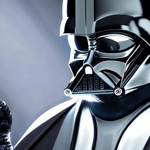 Prompt: Darth Vader, android and humanoid, 
ultra detailed futuristic room interior background), reflection, depth of field, sharp focus, epic, futuristic theme, (finest detail, ultra detailed), vibrant color, ((very strong light on face, cinematic lighting, volumetric lighting, iridescent lighting reflection, reflection, beautiful shading, head light, back light, natural light, ray tracing, symmetrical,