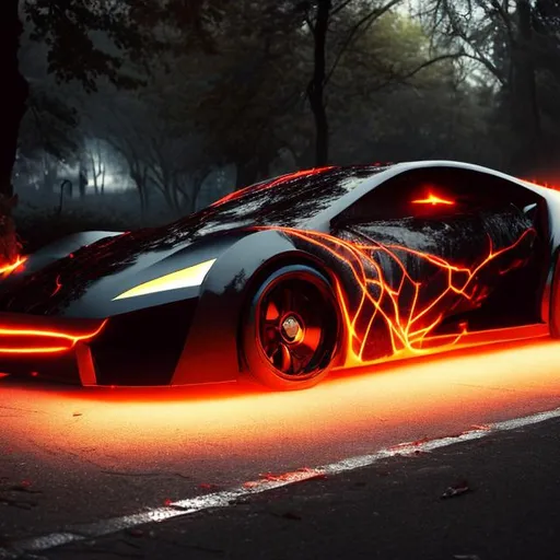 Prompt: A demonic glowing car