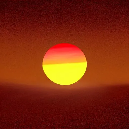 Prompt: Red sun on a desert with black sand