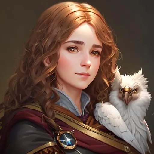 Prompt: a detailed portrait of hermione with hippogriff, by justin gerard and greg rutkowski, digital art, realistic painting, dnd, character design, trending on artstation