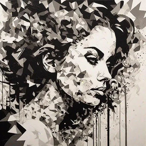 Prompt: "high use of negative space, extremely detailed, insanely detailed portrait of a beautiful woman in a painting using thousands abstract shapes, negative space, black and white"