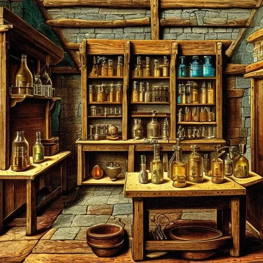 Prompt: a medieval alchemical laboratory
