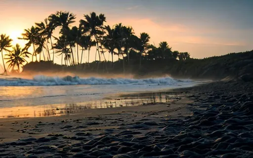 Prompt: Flowers behind beach sunrise