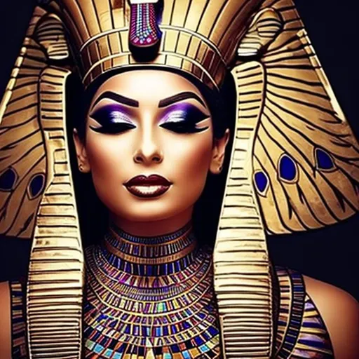 Prompt: Create an art where Egyptian women are doing makeup