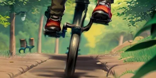 highly detailed, close up of boy riding bike through...