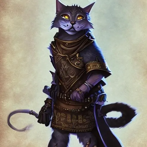 Prompt: Tabaxi from fantasy game, Heroic fantasy art.
