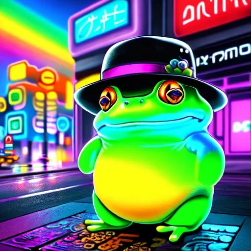 Professional digital art of (((fat frog))) (((cyberp...