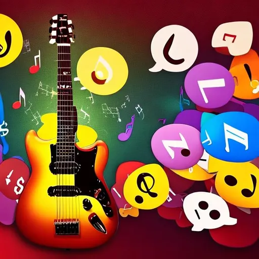 Prompt:  Music background with a guitar tabla and questions mark emojis with YouTube emoji 