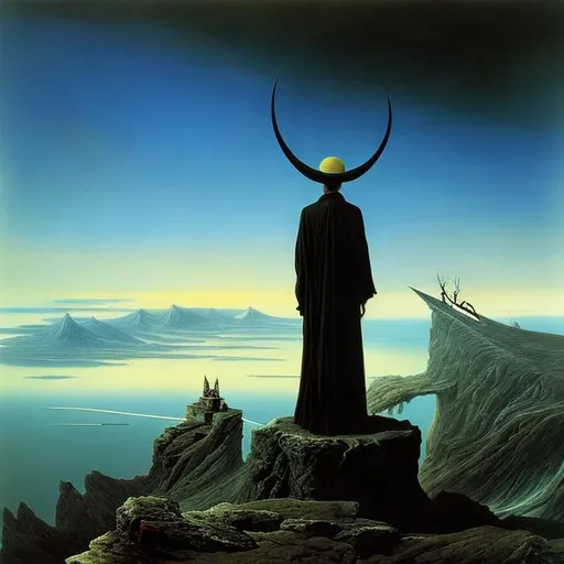 Prompt: samael, high above at the edge of the world, dali, zdzislaw beksinski,  painting