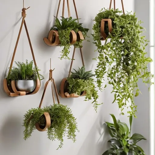 Prompt: Elevate your indoor greenery with elegant wooden plant hangers