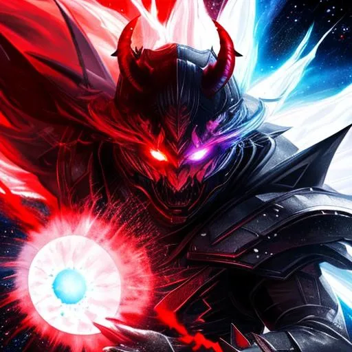 A demon destroying a galaxy with 3 red eyes and shar... | OpenArt