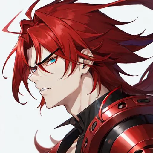 Prompt: Zerif 1male (Red side-swept hair covering his right eye) angry