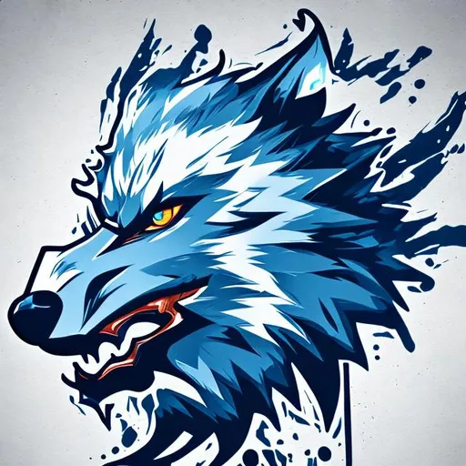 Prompt: Splash art, blue wolf , logo, (white backgron)