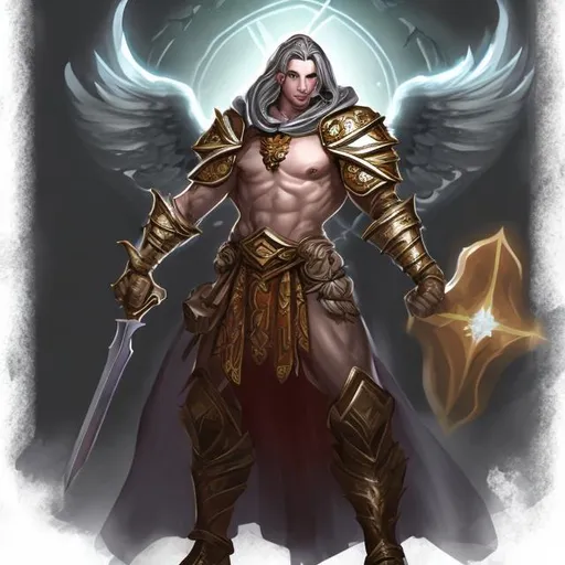 Prompt: aasimar buffed male cleric