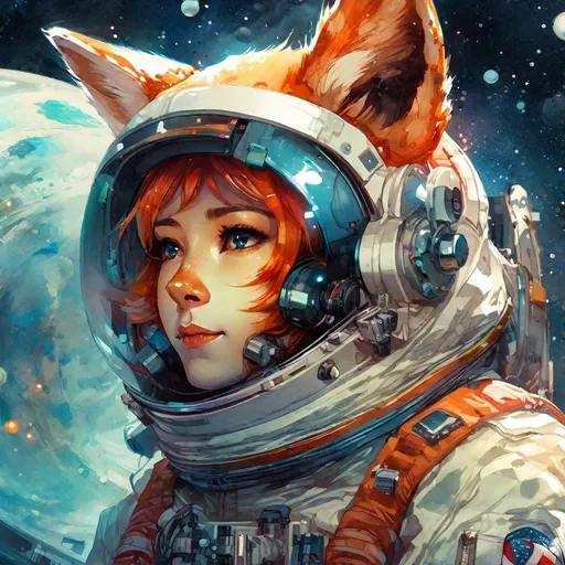 Prompt: "portrait anime adorable anthropomorphic fox astronaut, glowing eyes with reflection, watercolor, space background, Yoshikata Amano, Edwin Landseer, Ismail Inceoglu, Russ Mills, Victo Ngai, Bella Kotak, hyperdetailed 8K resolution HDR DSLR, ultra detailed, ultra quality, CGSociety, intricately detailed, color depth, anthro fox astronaut"