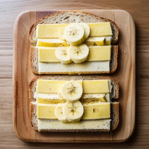 Prompt: banana cheese sandwich on toast