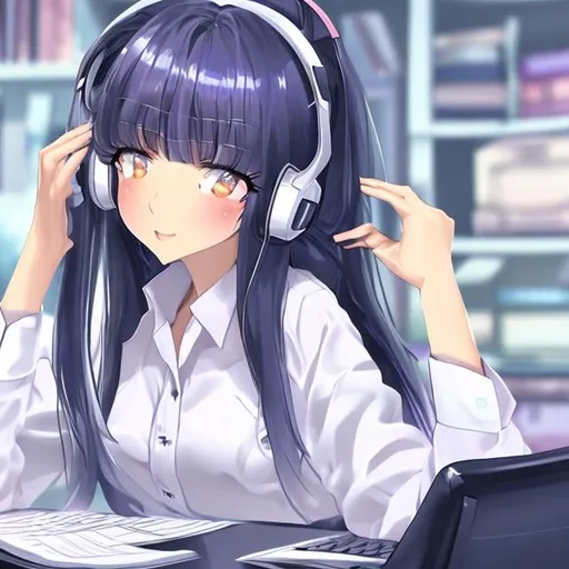 Anime girl studying at a desk on Craiyon