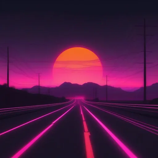 Prompt: Realistic highway aesthetic neon liminal sunset