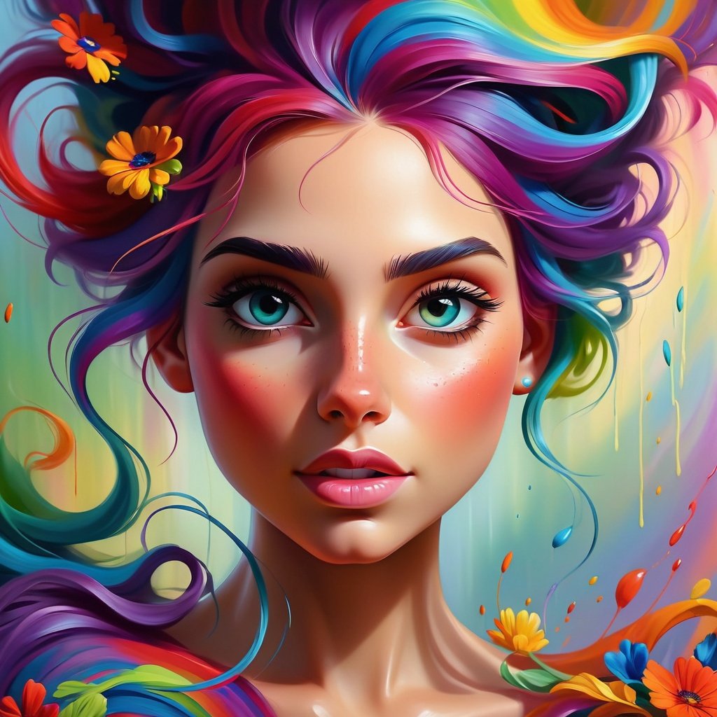 Colorful digital painting of a vibrant young woman,... | OpenArt