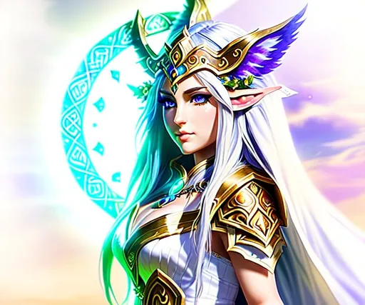 Prompt: full profile of pulchritudinous Night Elf Druid, Elegantly-detailed, priestess, highly-detailed armor,  Romantic, HDR, High Definition, splashart, cinematic, deep shadows, dynamic light, hyperrealism, definition, glowing eyes, facial symmetry