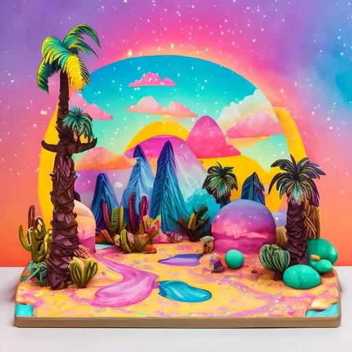 Prompt: Lisa frank style desert diorama