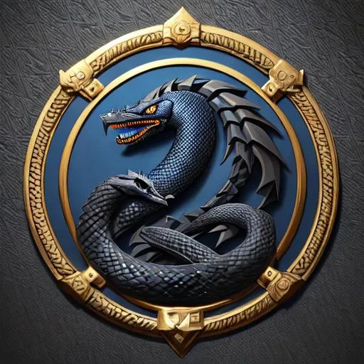 #Tiel# heraldry, a black serpent on a dark blue back...