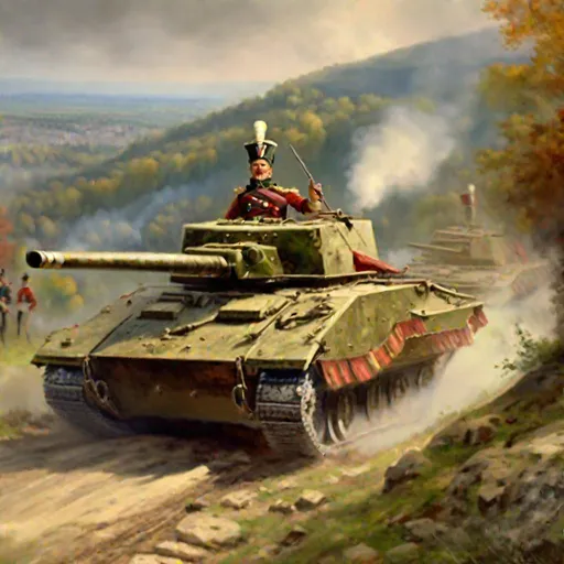 Prompt: Napoleonic War, Hill, Painting Art, main battle tank, Austria Hungary army