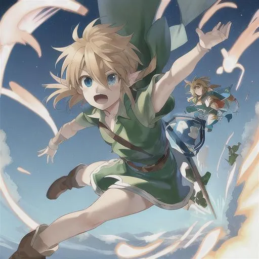 Prompt: Link falling through the air